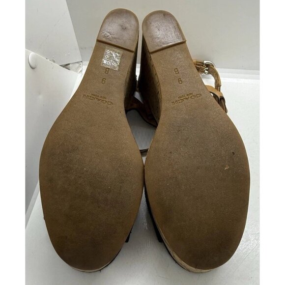 Coach Linden Women's Black Canvas Vegan Leather Cork Wedges Size 9B Strappy - Picture 7 of 7